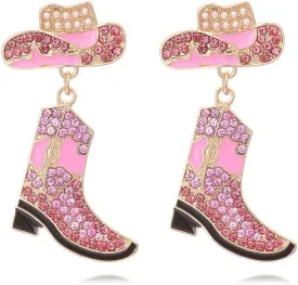 Beaded Cowboy Earrings Western Cowgirl Boots Earrings for Women Boho Rhinestone Beads Shoes Dangle Drop Earrings Charm Dangling Earrings Jewelry