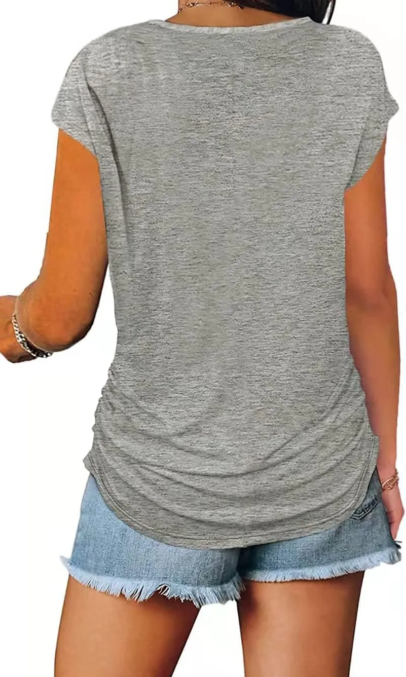 Bunanphy Womens Short/Long Sleeve Round Neck Leopard Color Block Side Twist Cute Blouse Tunic Top T Shirt