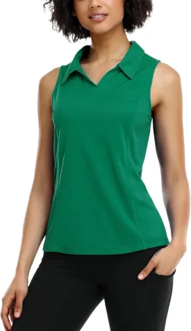 COOrun Women's Golf Polo Shirts Sleeveless Quick Dry Tennis T-Shirts Lightweight V-Neck with Collar Tank Top