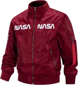 CORIRESHA Winter Men's NASA Bomber Jacket Stand Collar Thickened With Embroidery