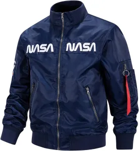 CORIRESHA Winter Men's NASA Bomber Jacket Stand Collar Thickened With Embroidery