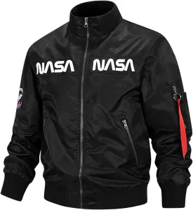 CORIRESHA Winter Men's NASA Bomber Jacket Stand Collar Thickened With Embroidery