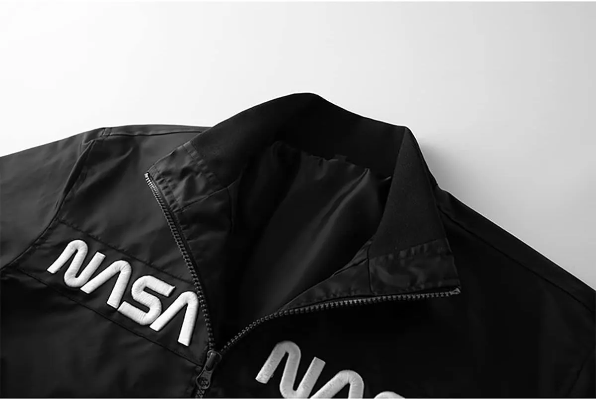 CORIRESHA Winter Men's NASA Bomber Jacket Stand Collar Thickened With Embroidery