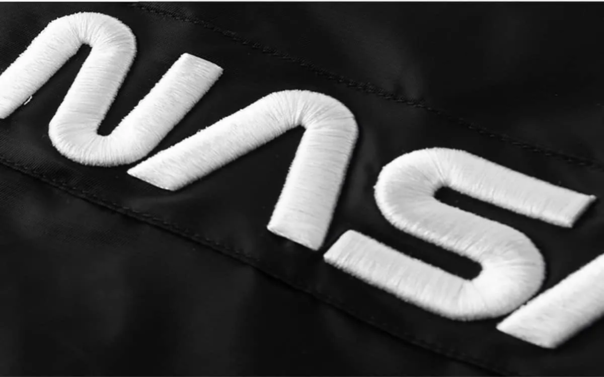 CORIRESHA Winter Men's NASA Bomber Jacket Stand Collar Thickened With Embroidery
