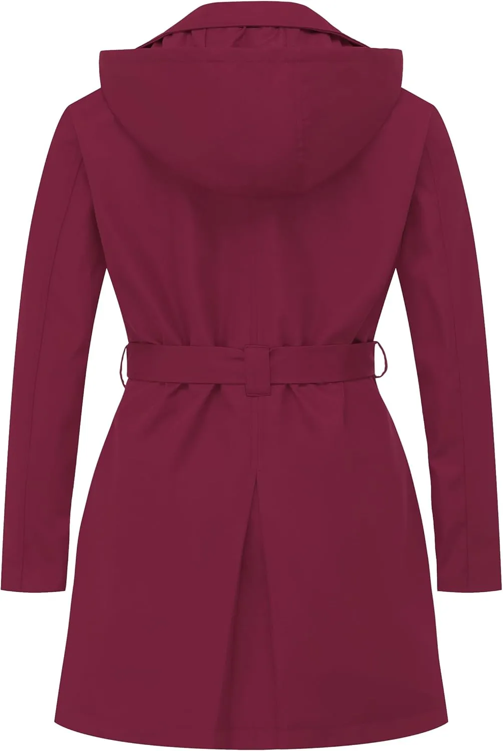 CREATMO US Women's Plus Size Trench Coat Double-Breasted Classic Lapel Overcoat Belted Outerwear Coat with Detachable Hood