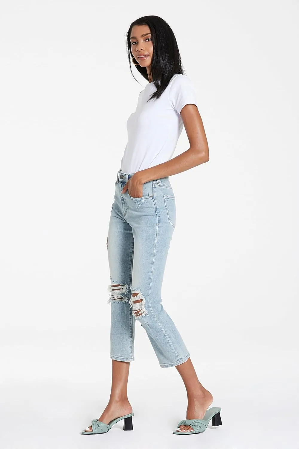 DEAR JOHN Frankie Women's Jeans Straight Fit Cropped High Rise