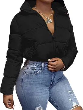 Ebifin Women's Long Sleeve High Neck lightweight Coat Solid Color Jacket Full Zipper Soft Cropped Jacket Top