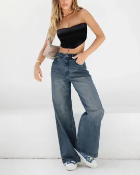 EMMIOL Women's Wide Leg Jeans Distress Adjustable Waist Denim Pants Vintage Y2K Trousers