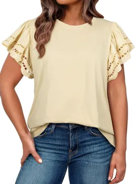 Eytino Womens Plus Size Tops Short Sleeve Round Neck Hollow Out Casual Loose Tunic Tees Shirts(1X-5X)