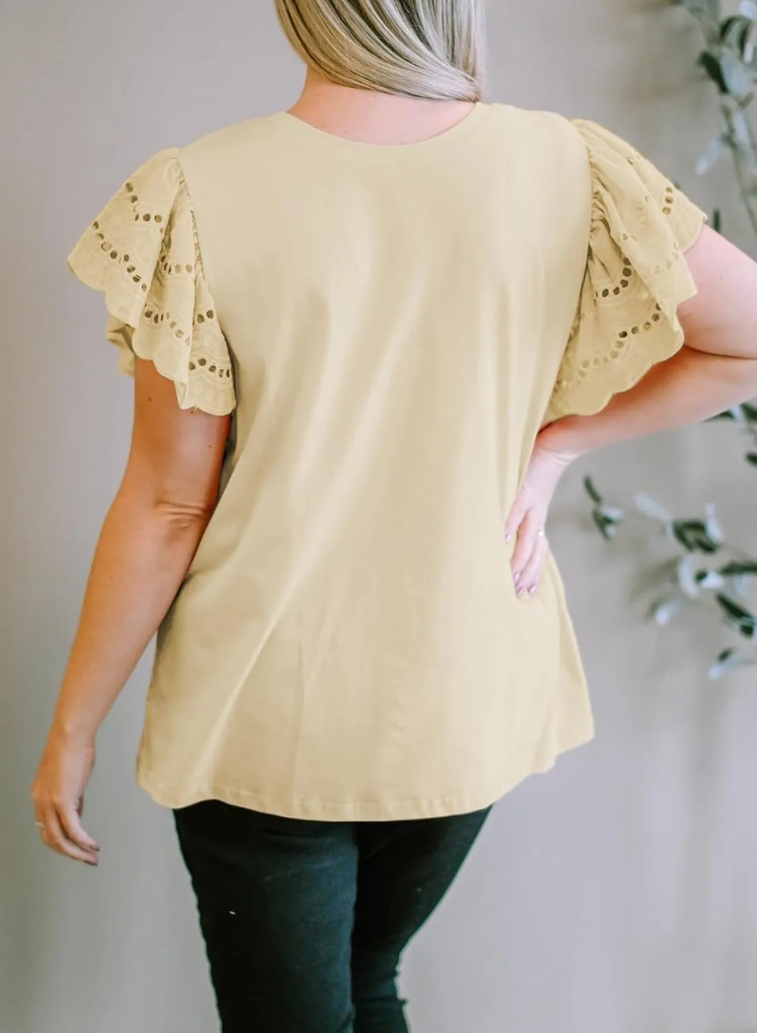 Eytino Womens Plus Size Tops Short Sleeve Round Neck Hollow Out Casual Loose Tunic Tees Shirts(1X-5X)