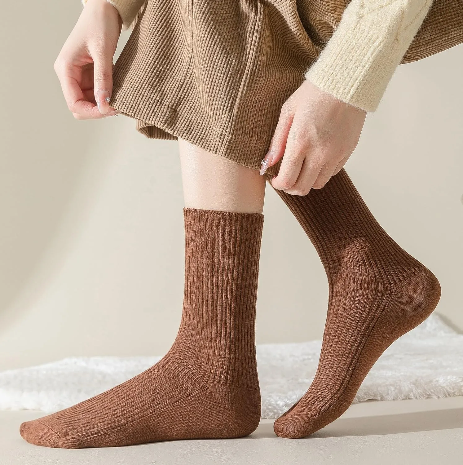 Flydo 6 Pack Women's Crew Socks - Cotton, Cute Casual Athletic Soft Aesthetic