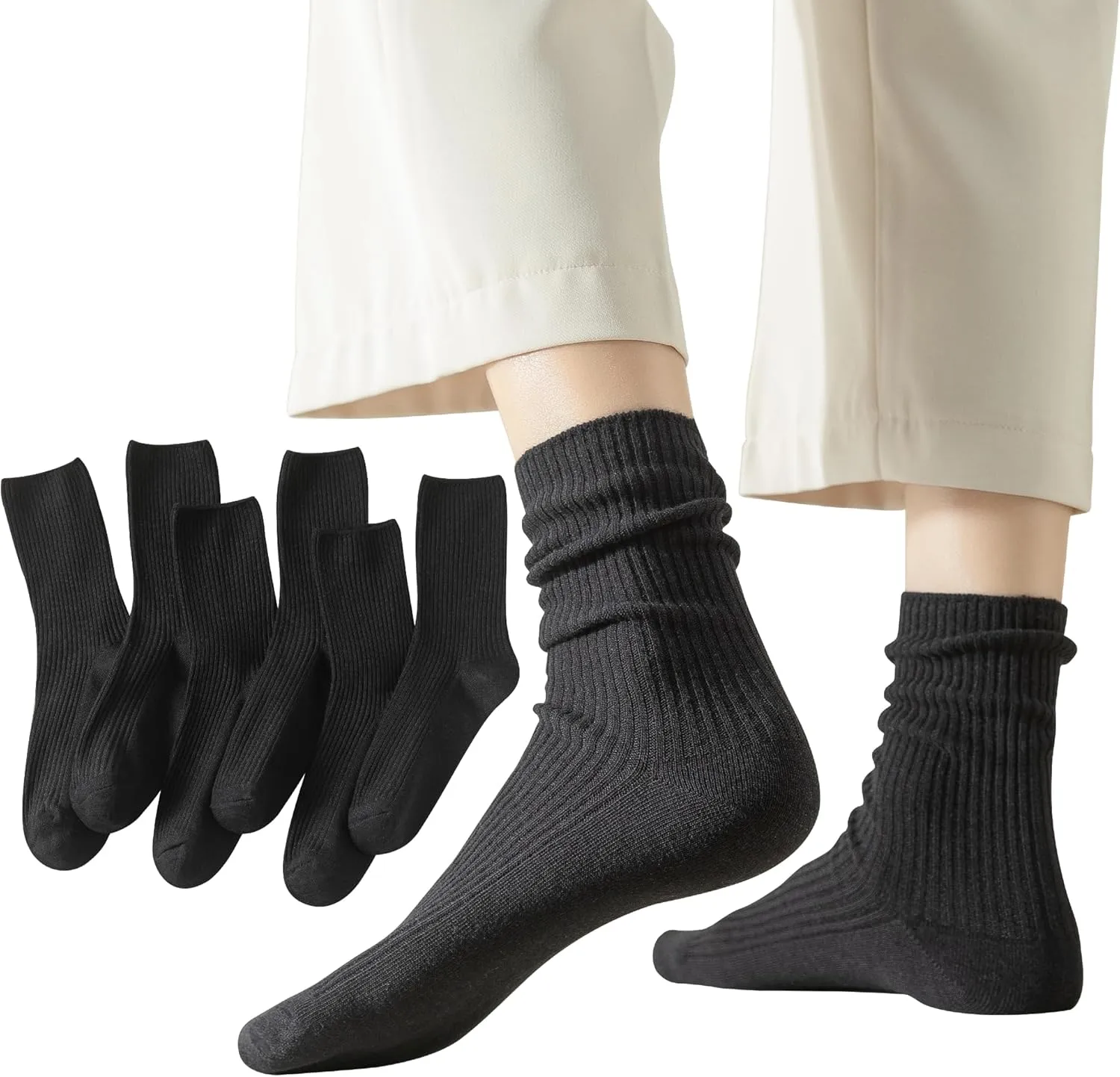 Flydo 6 Pack Women's Crew Socks - Cotton, Cute Casual Athletic Soft Aesthetic