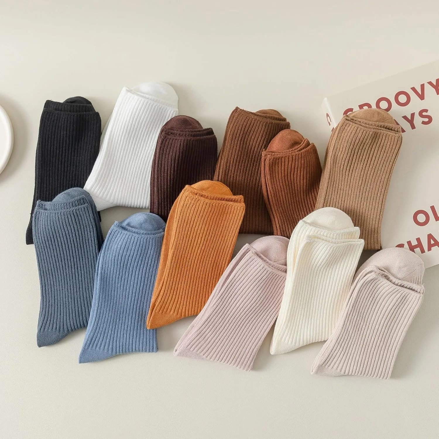 Flydo 6 Pack Women's Crew Socks - Cotton, Cute Casual Athletic Soft Aesthetic