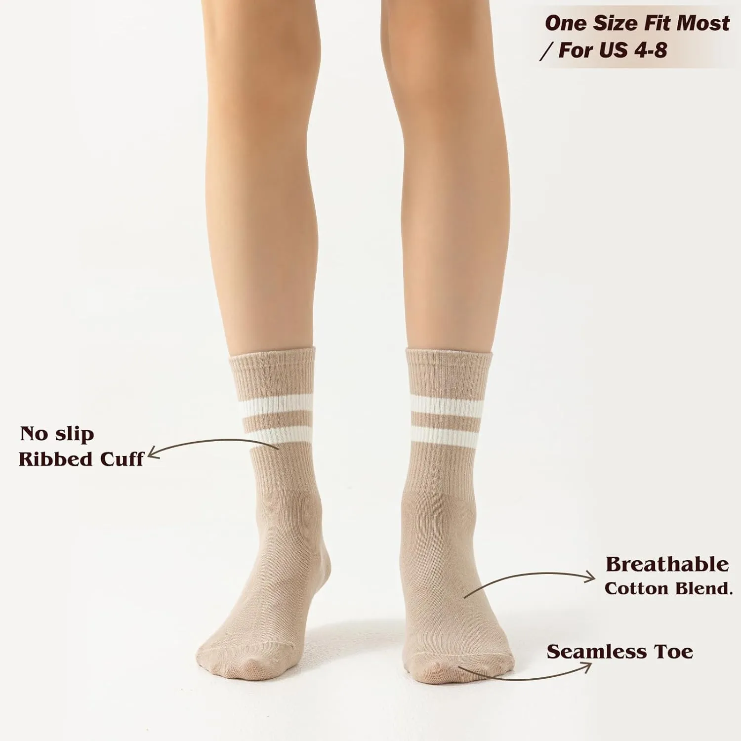 Fun Novelty Striped Retro Crew Socks for Women - Sporty Calf Cotton Casual Socks
