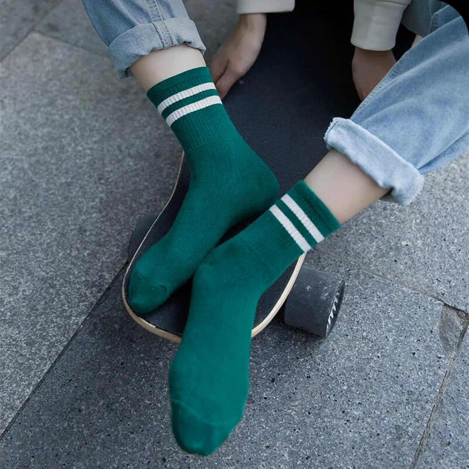 Fun Novelty Striped Retro Crew Socks for Women - Sporty Calf Cotton Casual Socks