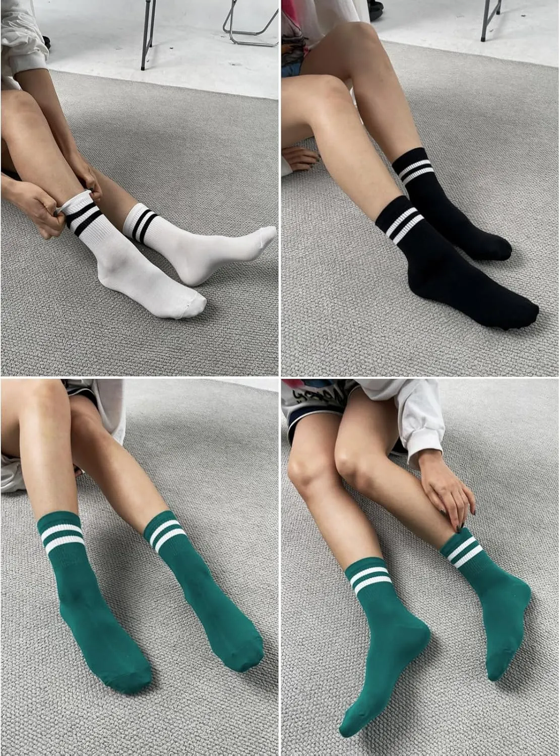 Fun Novelty Striped Retro Crew Socks for Women - Sporty Calf Cotton Casual Socks