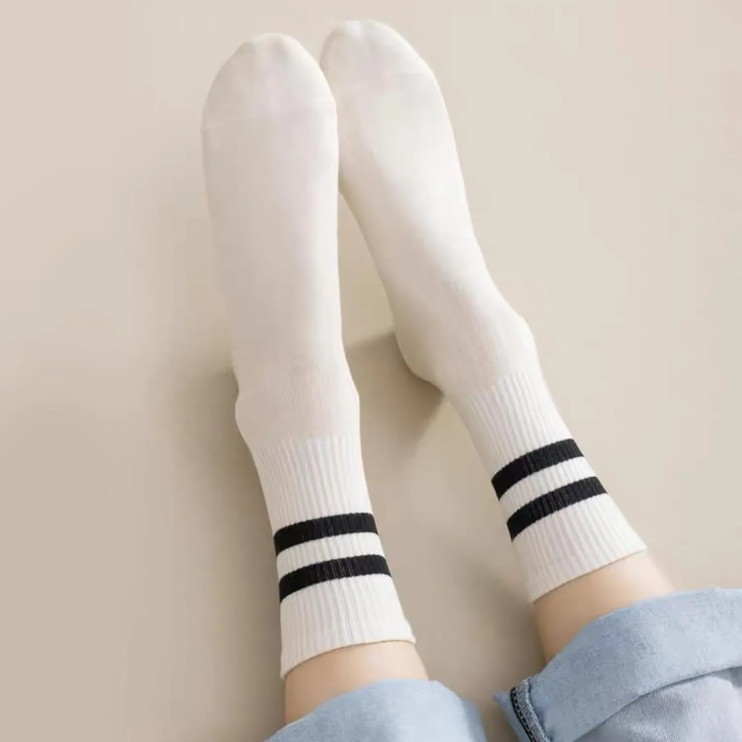 Fun Novelty Striped Retro Crew Socks for Women - Sporty Calf Cotton Casual Socks