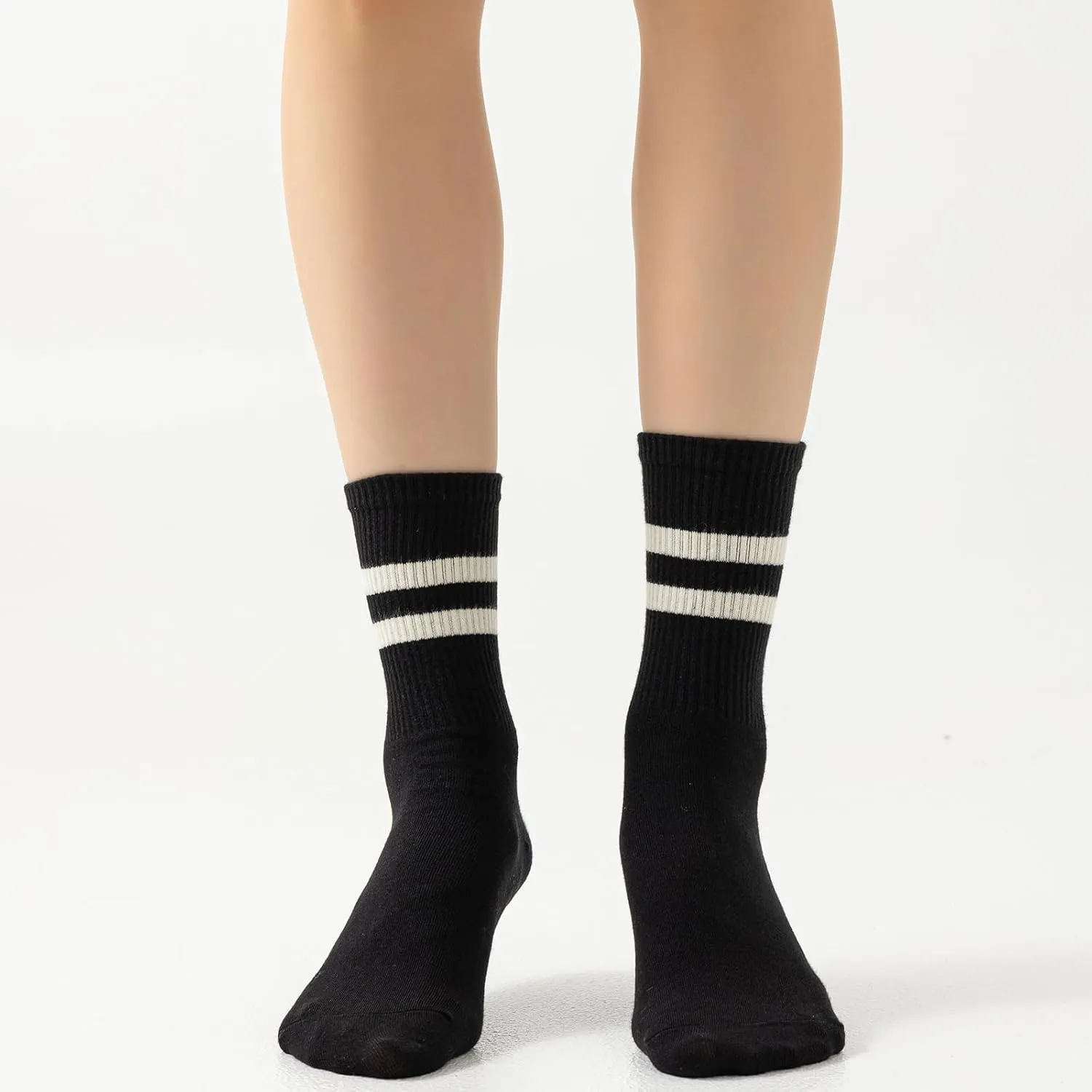 Fun Novelty Striped Retro Crew Socks for Women - Sporty Calf Cotton Casual Socks