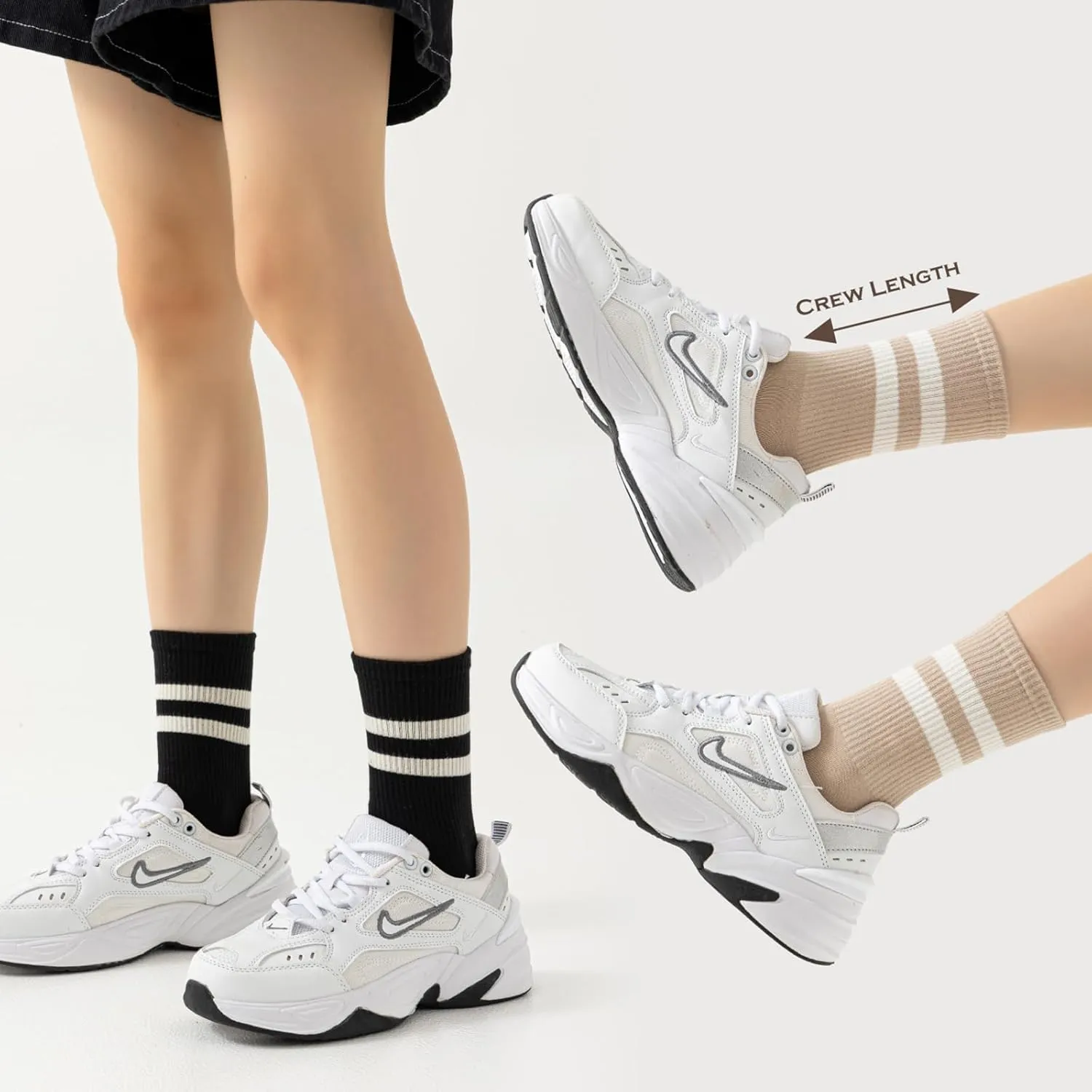 Fun Novelty Striped Retro Crew Socks for Women - Sporty Calf Cotton Casual Socks