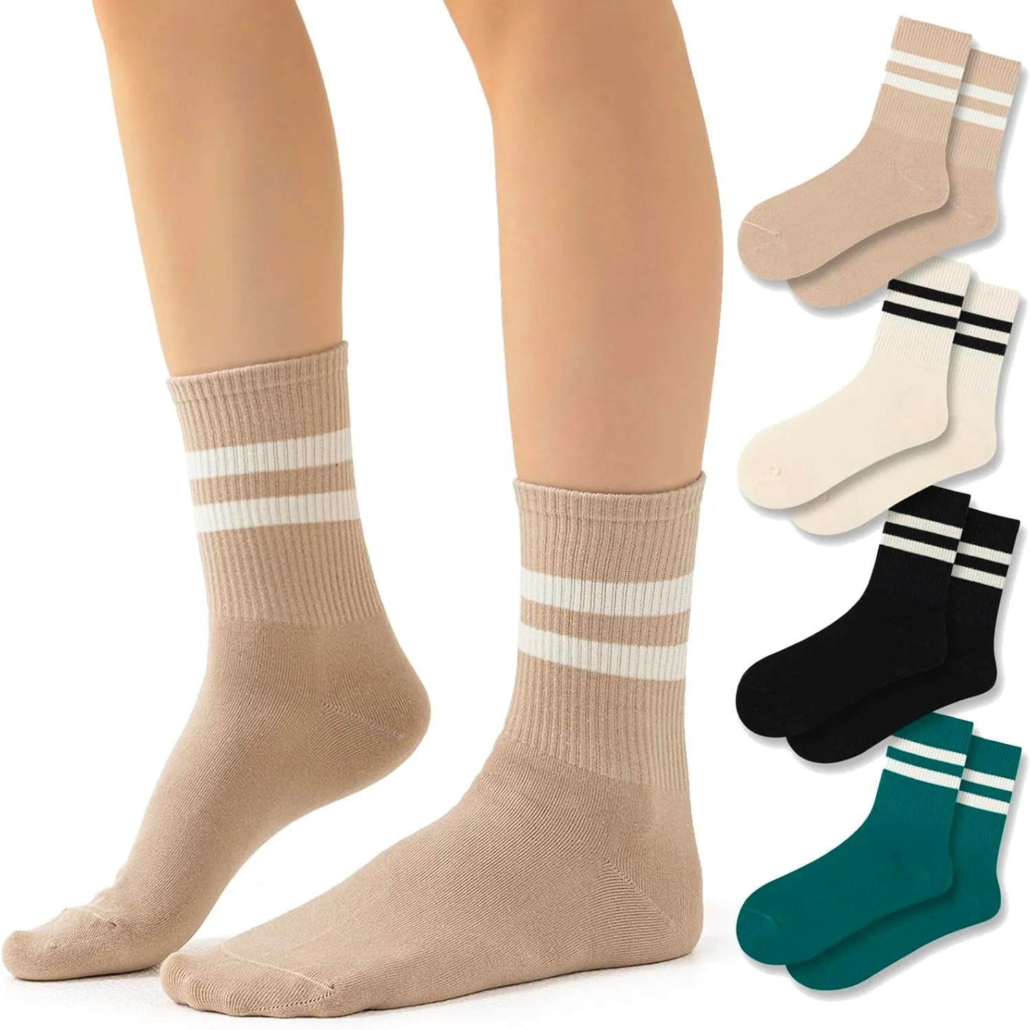 Fun Novelty Striped Retro Crew Socks for Women - Sporty Calf Cotton Casual Socks