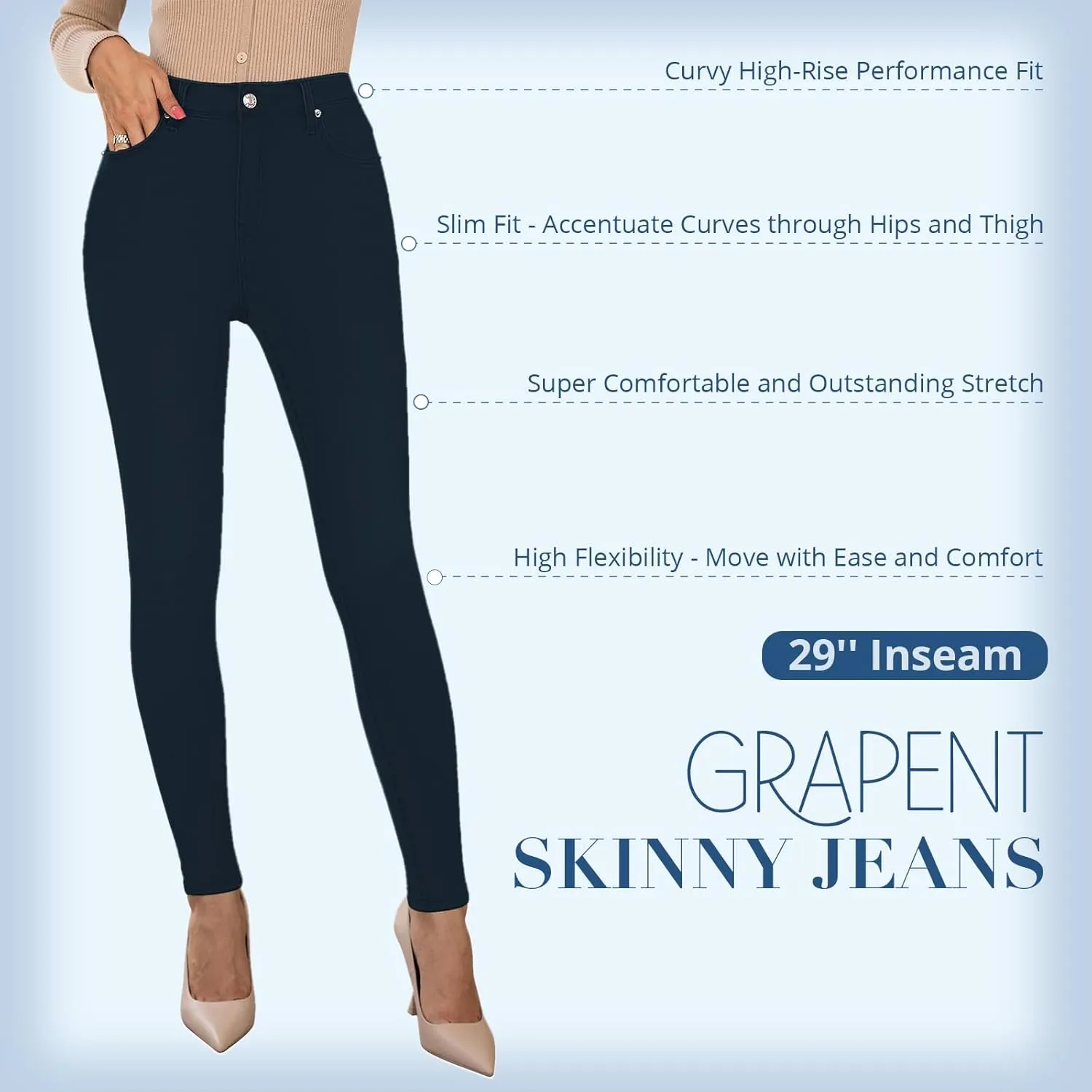 GRAPENT Skinny Jeans for Women High Waist Stretchy Classic High Rise Slimming Jeggings Denim Trousers Pants