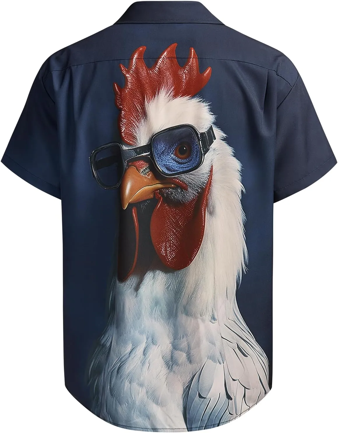 Hardaddy Men's Gongfu Rooster Chest Pocket Printed Short Sleeve Button Down Summer Casual Shirt
