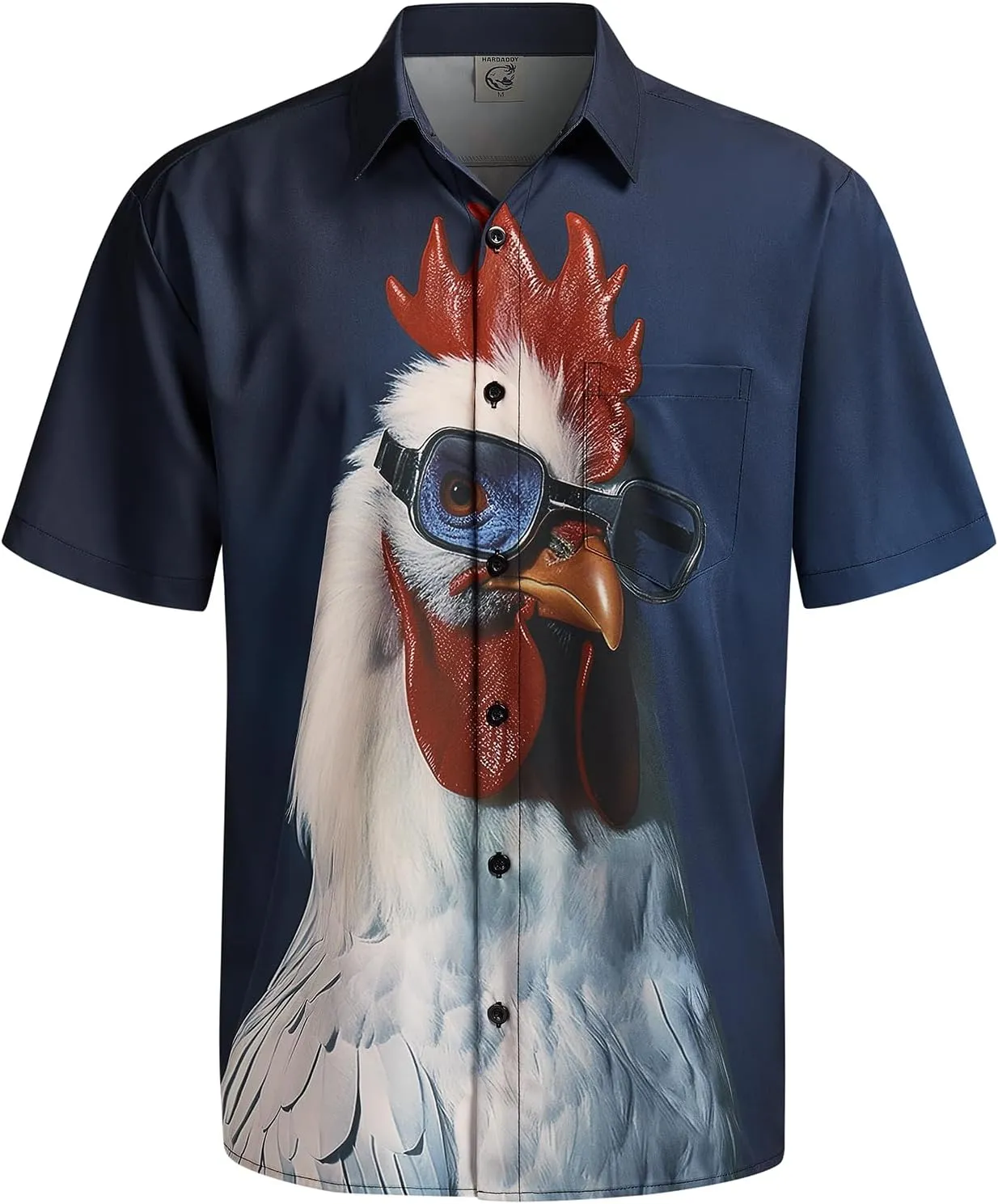Hardaddy Men's Gongfu Rooster Chest Pocket Printed Short Sleeve Button Down Summer Casual Shirt