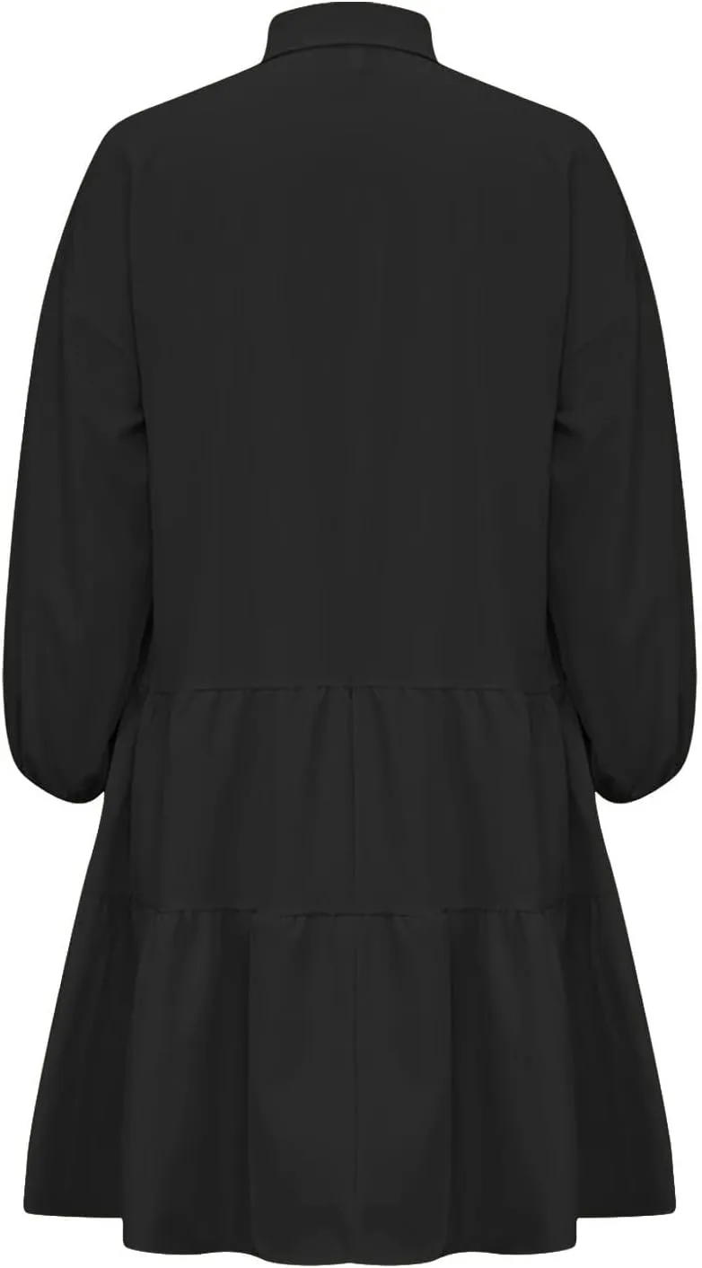 HGps8w Womens Long Sleeve Babydoll Dresses Chic Lantern Sleeve Loose Casual A-Line Button Down Shirt Dress