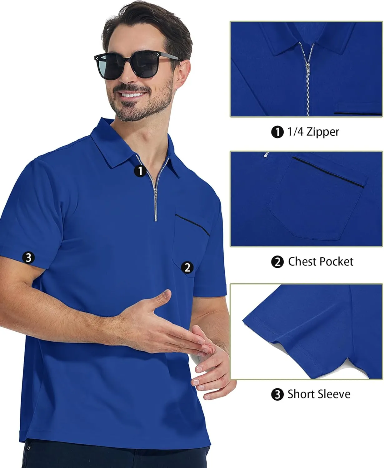 JACKETOWN 3 Pack Polo Shirt for Men Quarter Zip Polo T Shirt Casual Short Sleeve Collared Shirts with Pocket