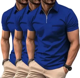 JACKETOWN 3 Pack Polo Shirt for Men Quarter Zip Polo T Shirt Casual Short Sleeve Collared Shirts with Pocket