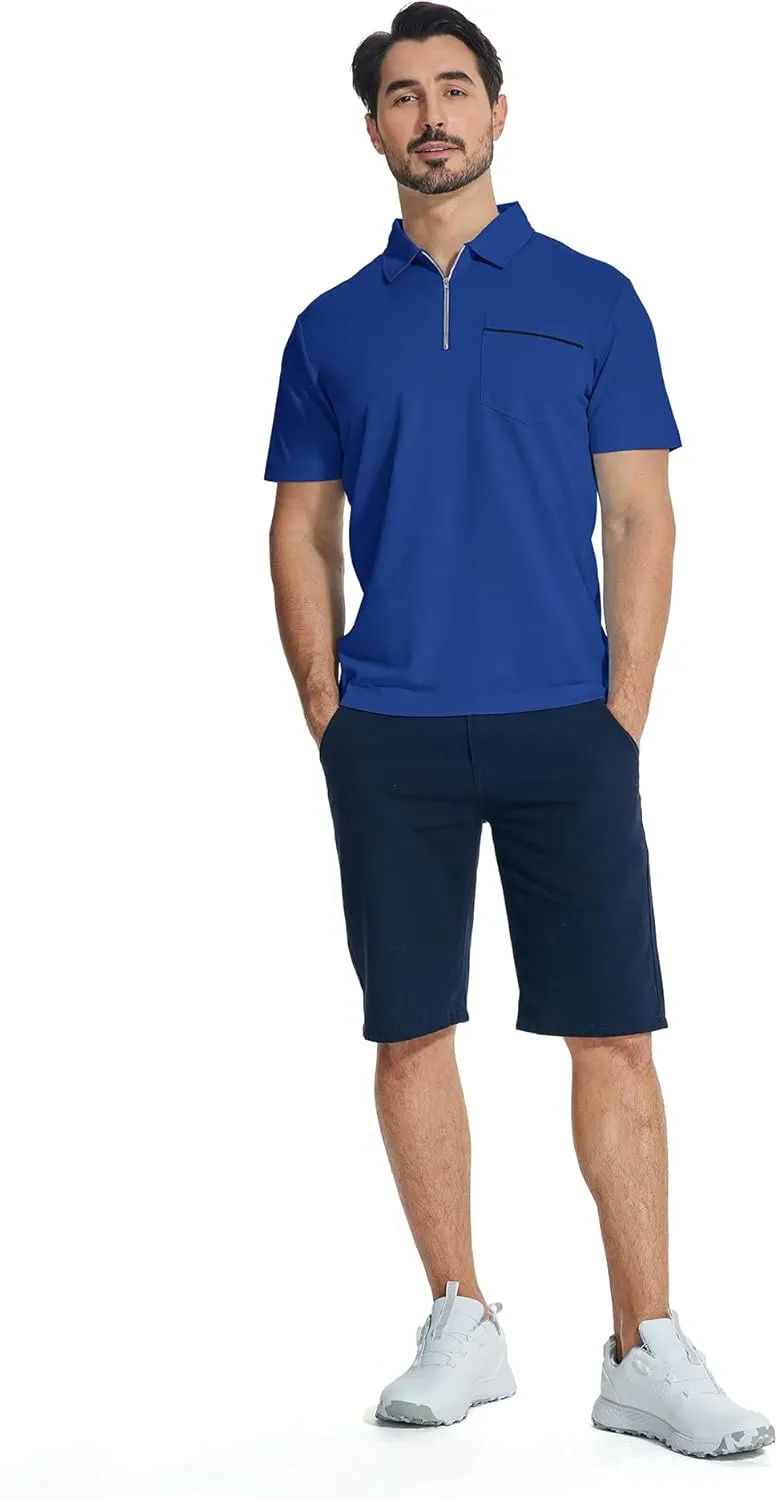 JACKETOWN 3 Pack Polo Shirt for Men Quarter Zip Polo T Shirt Casual Short Sleeve Collared Shirts with Pocket