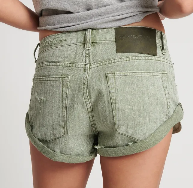 Khaki Jacquard Low Waist Denim Short
