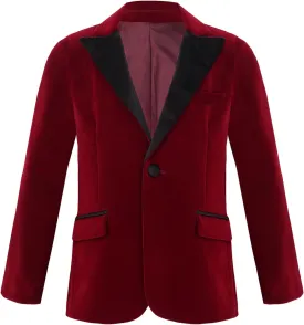Kids Boys Velvet Blazer Jacket One Button Tuxedo Top Evening Formal V Neck Coat Suit