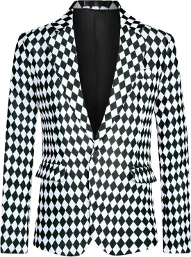 Lars Amadeus Argyle Blazer for Men's Slim Fit Checked Formal Business Plaid Sports Coat