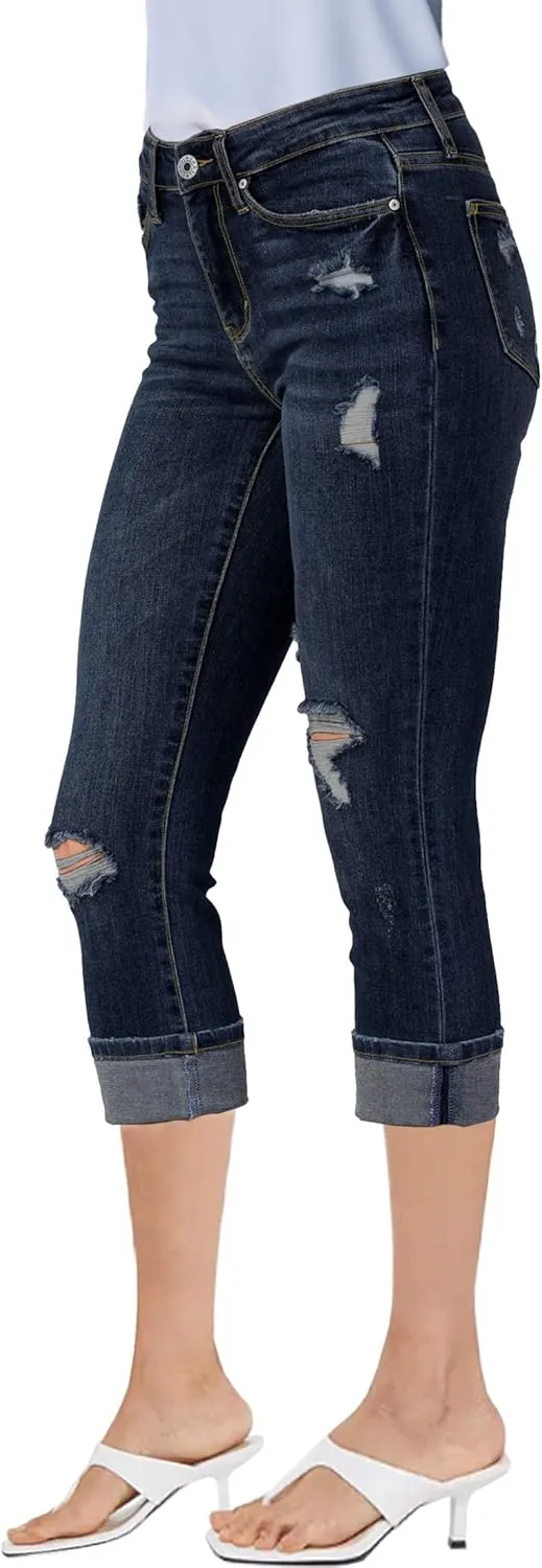 luvamia Capri Jeans for Women Stretch High Waisted Distressed Denim Capris Ripped Skinny Cropped Pants