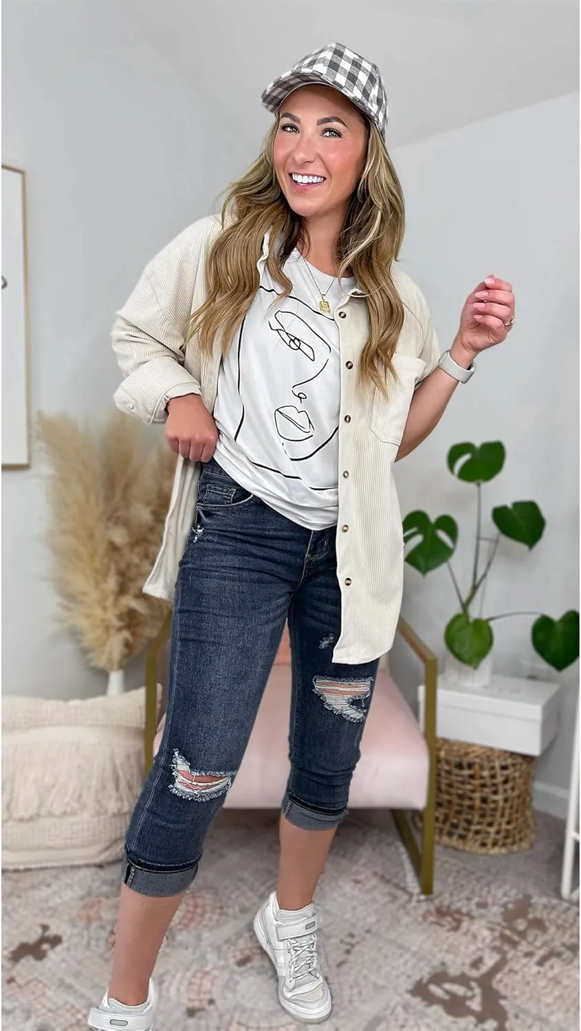 luvamia Capri Jeans for Women Stretch High Waisted Distressed Denim Capris Ripped Skinny Cropped Pants