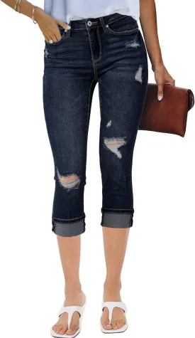 luvamia Capri Jeans for Women Stretch High Waisted Distressed Denim Capris Ripped Skinny Cropped Pants