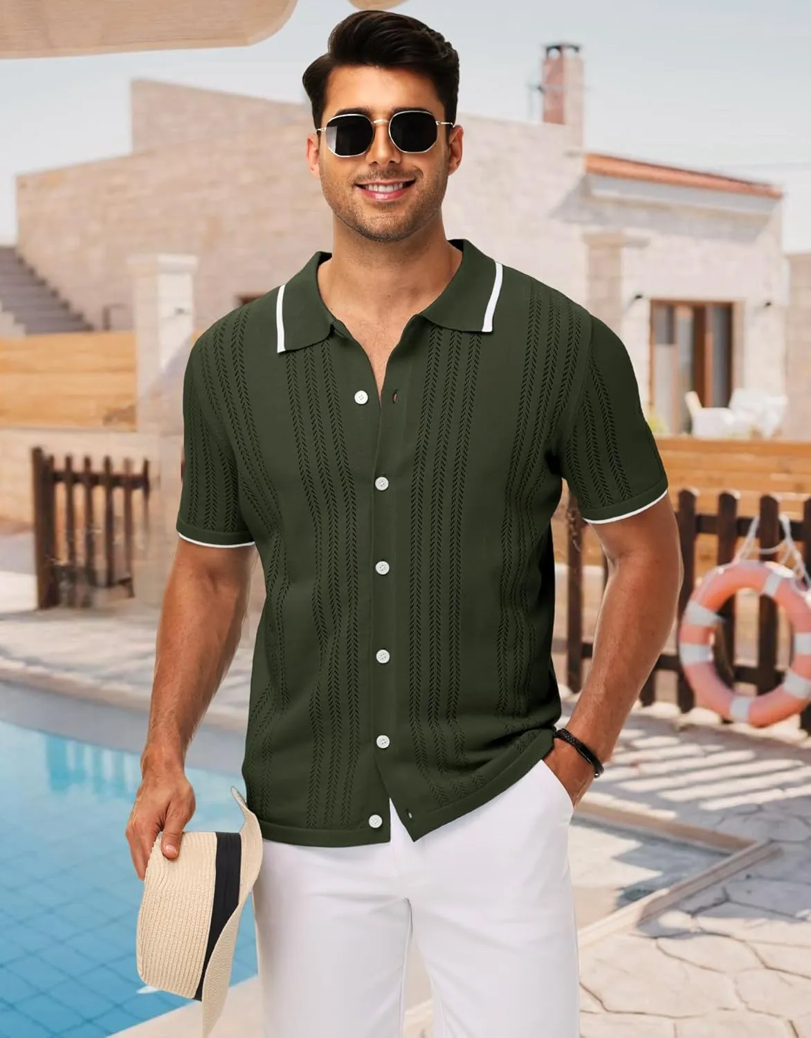 MAPICK Men's Button Down Polo Shirt Casual Short Sleeve Knit Shirt Summer Vacation Beach Clothes