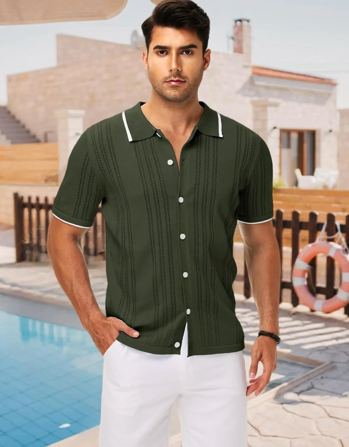 MAPICK Men's Button Down Polo Shirt Casual Short Sleeve Knit Shirt Summer Vacation Beach Clothes