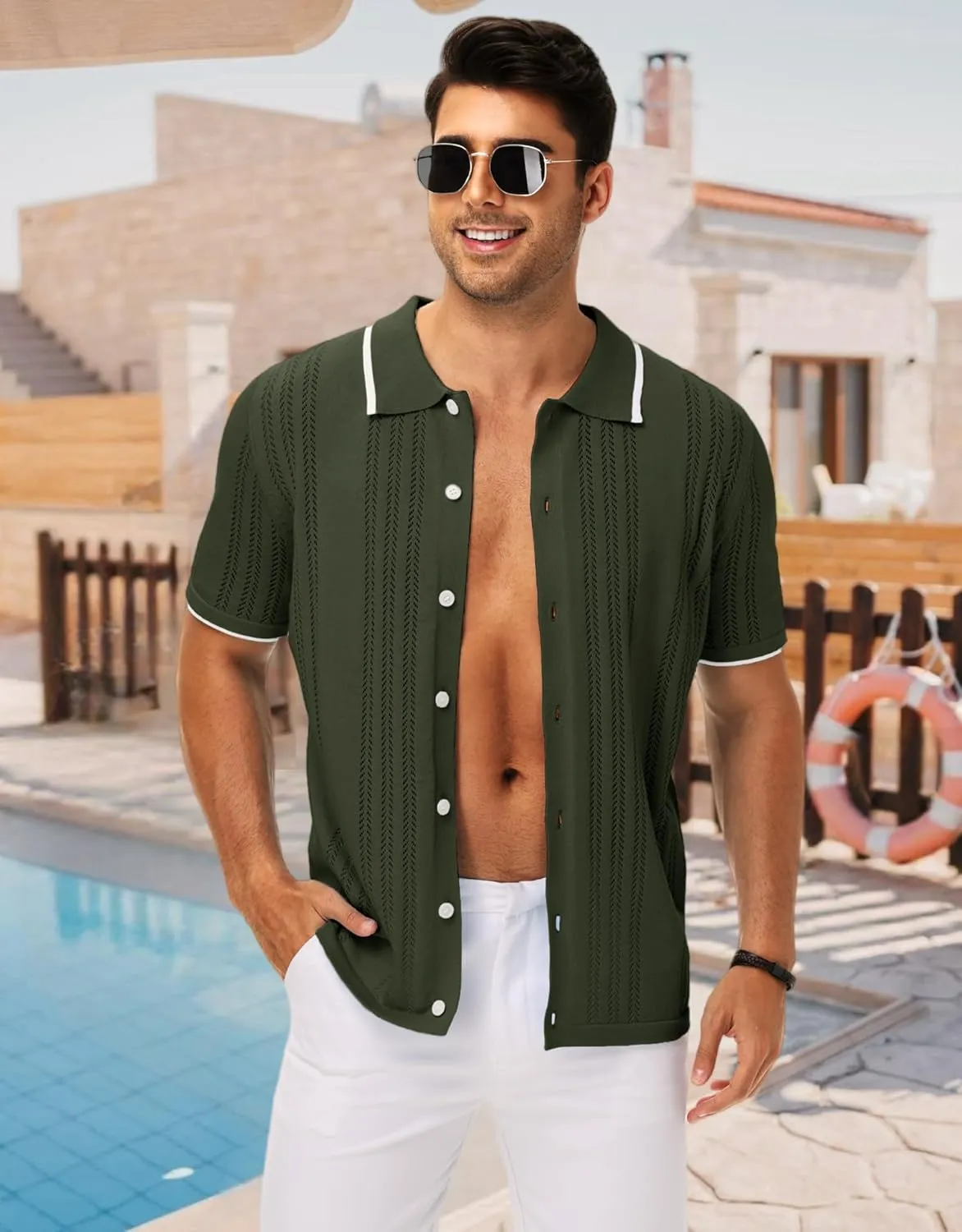 MAPICK Men's Button Down Polo Shirt Casual Short Sleeve Knit Shirt Summer Vacation Beach Clothes