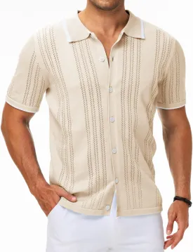 MAPICK Men's Button Down Polo Shirt Casual Short Sleeve Knit Shirt Summer Vacation Beach Clothes