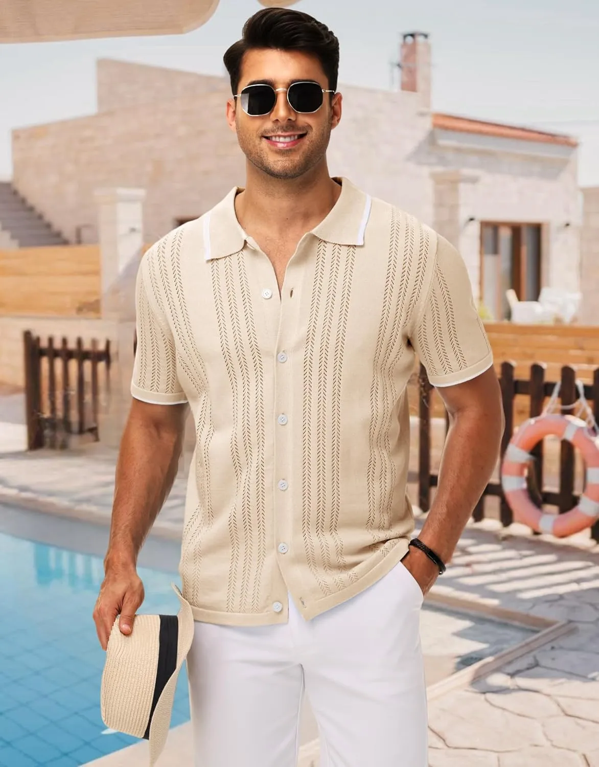 MAPICK Men's Button Down Polo Shirt Casual Short Sleeve Knit Shirt Summer Vacation Beach Clothes