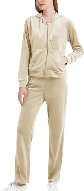 MessBebe Womens Velour Tracksuits Set Long Sleeve Sweatsuits 2 Piece Sports Outfit Zip Hoodie Sweatpants Joggers Set