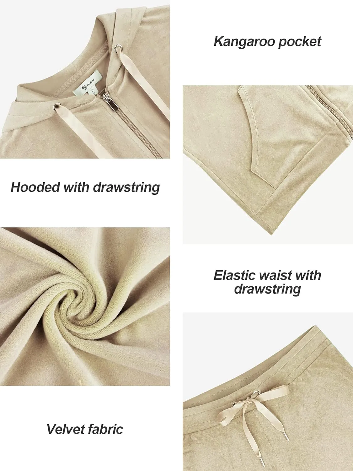 MessBebe Womens Velour Tracksuits Set Long Sleeve Sweatsuits 2 Piece Sports Outfit Zip Hoodie Sweatpants Joggers Set
