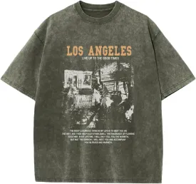 Oversized Graphic Tshirts for Men Acid Wash Los Angeles Vintage Tees Streetwear Baggy Cotton Shirts Casual Tops