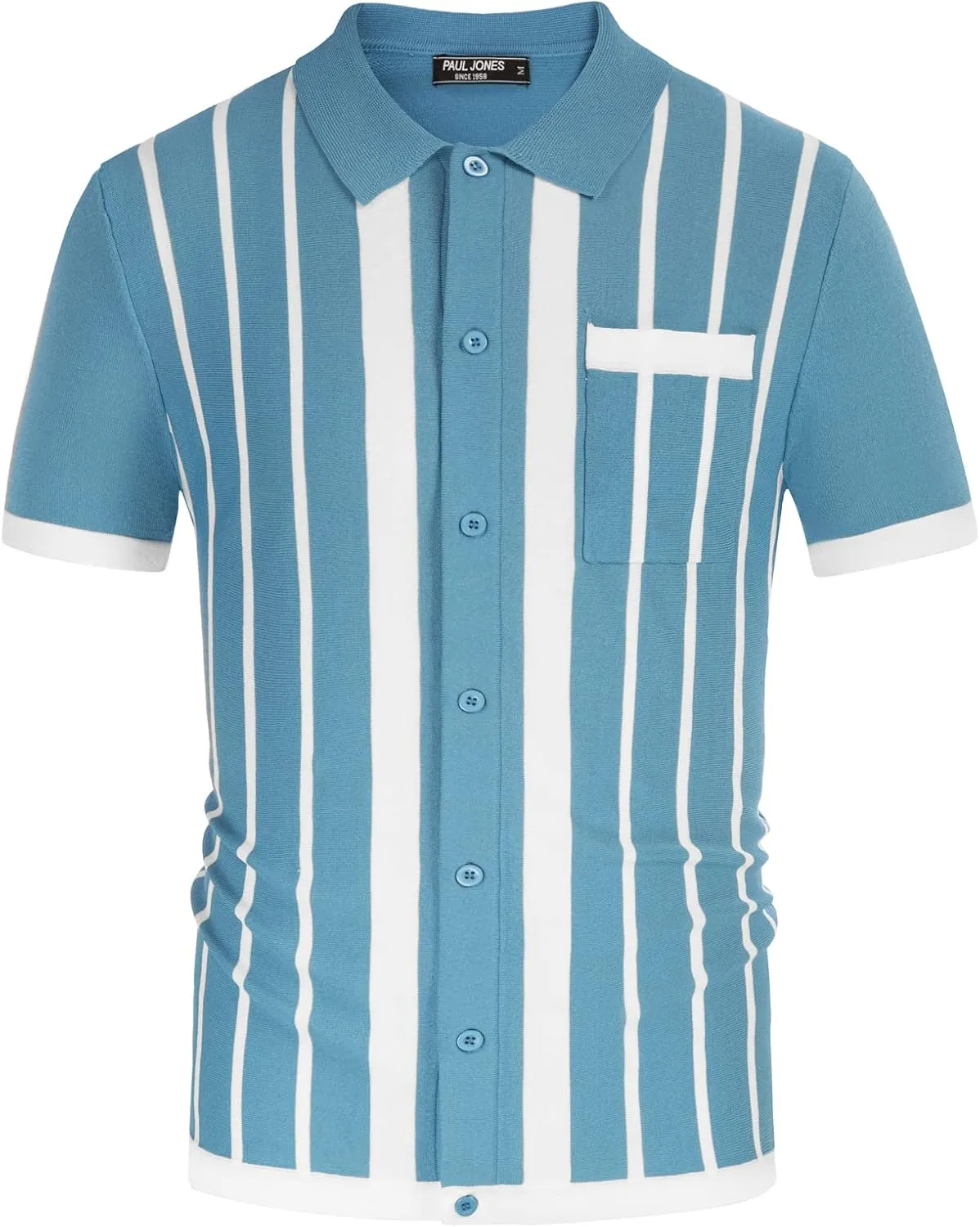 PJ PAUL JONES Mens Polo Shirts Vintage Striped Button Down Knitted Golf Shirts