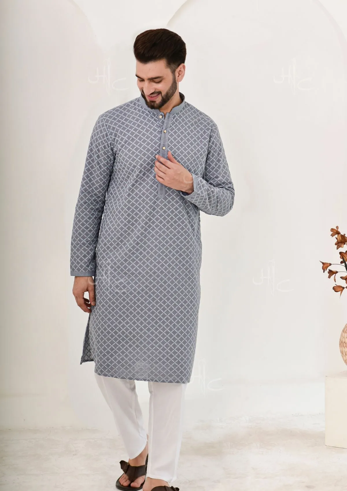 Shaan Chikankari Cotton Straight Men's Kurta