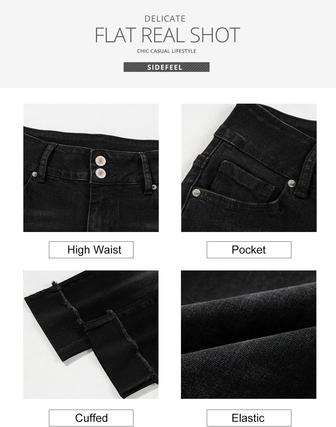 Sidefeel Women's Capri Jeans High Waisted Stretchy Roll-up Skinny Cuffed Cropped Zimbaplatinum Summer Capri Pants