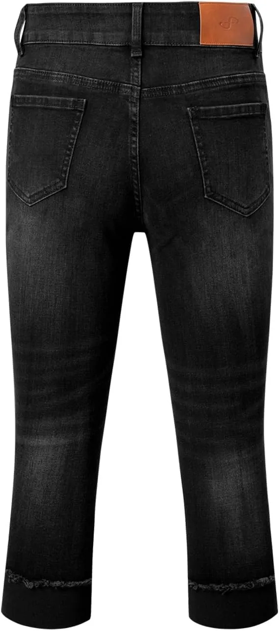 Sidefeel Women's Capri Jeans High Waisted Stretchy Roll-up Skinny Cuffed Cropped Zimbaplatinum Summer Capri Pants