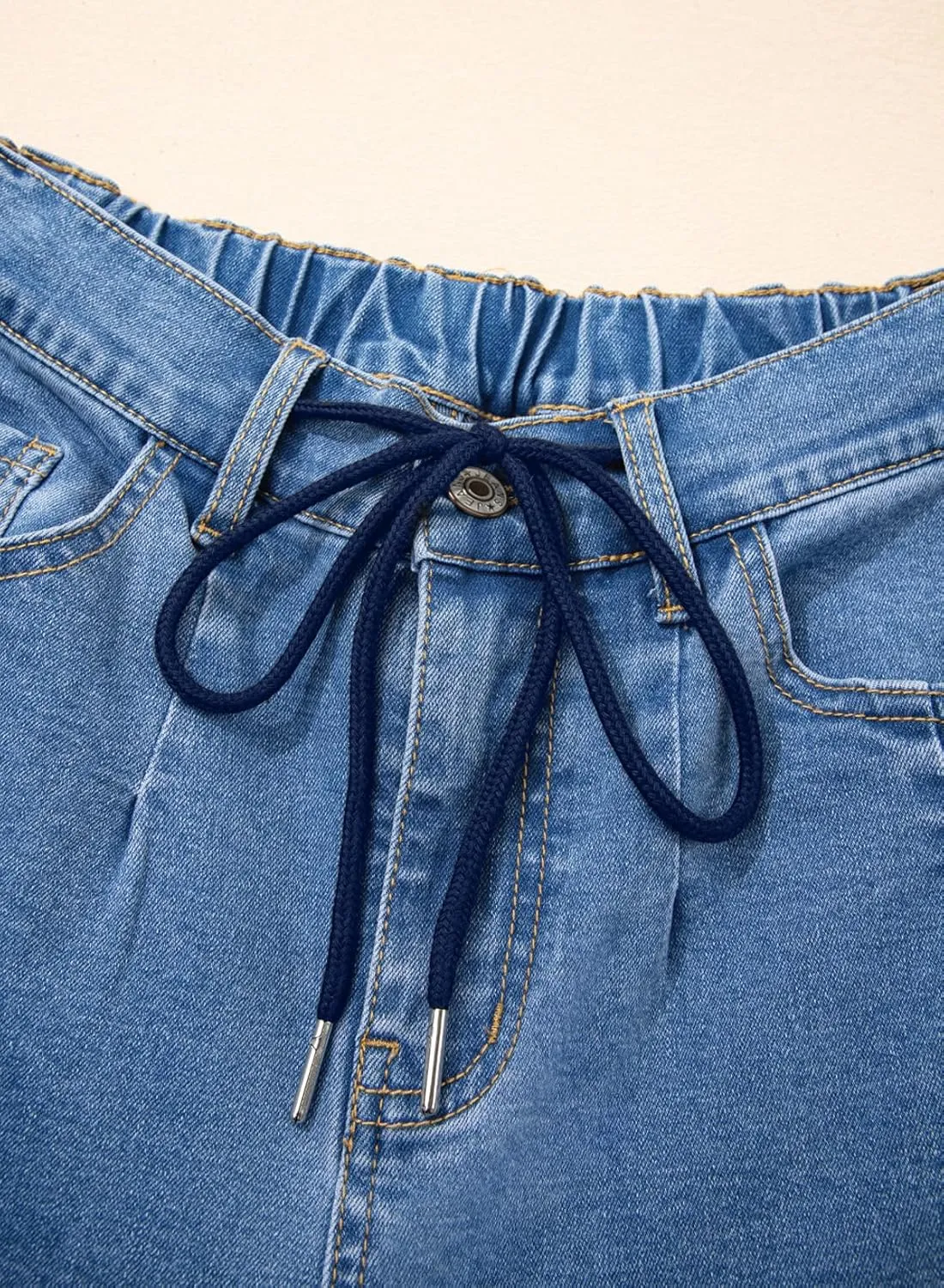 Sidefeel Women's Wide Leg Jeans High Waisted Stretchy Straight Baggy Drawstring Denim Pants